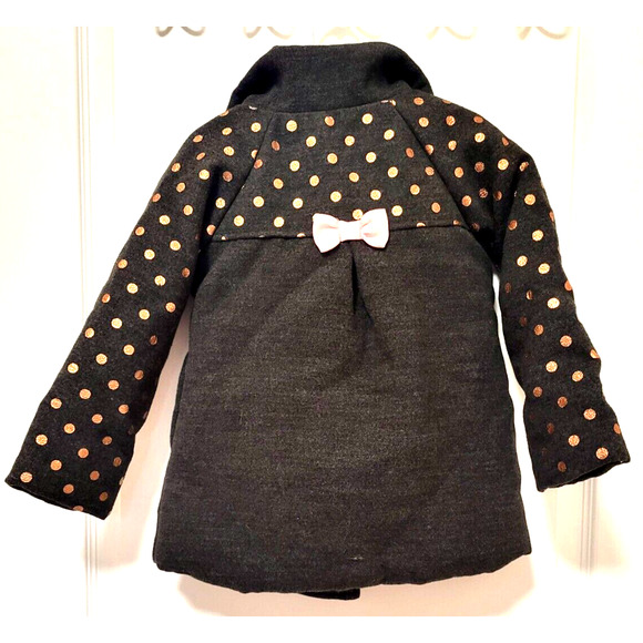 PENELOPE MACK Girls Jacket Size 4T Gray with Gold Polka Dots Pink Bows and Trim - Picture 3 of 7